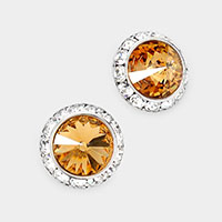 Rivoli Cut Genuine Crystal Round Stud Earrings