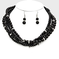 Crystal Accented Multi-Strand Pearl Necklace