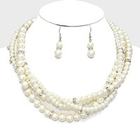 Crystal Accented Multi-Strand Pearl Necklace