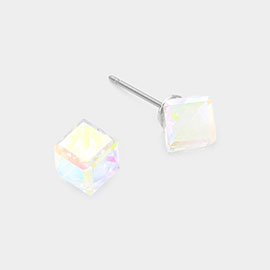 Genuine Crystal Cube Stud Earrings