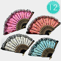 12 PCS - floral lace folding fans