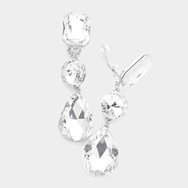 Triple Glass Crystal Drop Clip On Earrings