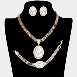 Marquise Rhinestone Trim Oval Dangle Necklace Jewelry Set