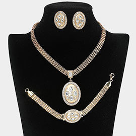 Marquise Rhinestone Trim Oval Dangle Necklace Jewelry Set