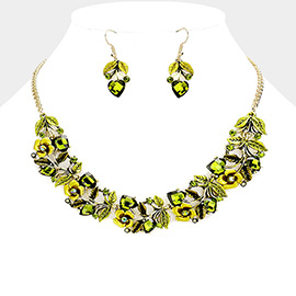 Stone Flower Leaf Statement Necklace