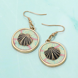 Patterned Shell Accented Dangle Earrings