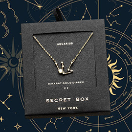 SECRET BOX_14K Gold Dipped CZ Aquarius Zodiac Sign Pendant Necklace