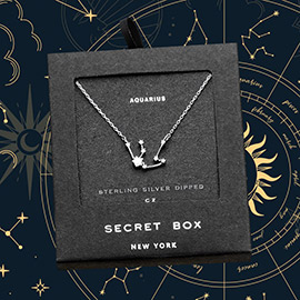 SECRET BOX_Sterling Silver Dipped CZ Aquarius Zodiac Sign Pendant Necklace
