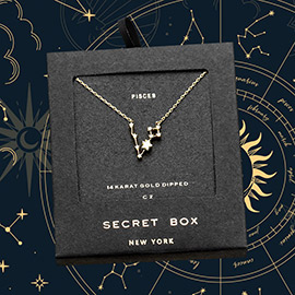 SECRET BOX _14K Gold Dipped CZ Pisces Zodiac Sign Pendant Necklace