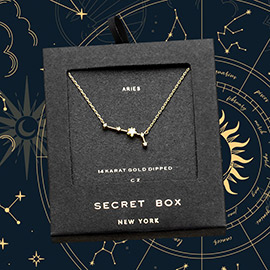 SECRET BOX_14K Gold Dipped CZ Aries Zodiac Sign Pendant Necklace
