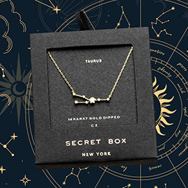 SECRET BOX_14K Gold Dipped CZ Taurus Zodiac Sign Pendant Necklace