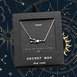 SECRET BOX_Sterling Silver Dipped CZ Taurus Zodiac Sign Pendant Necklace