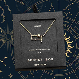 SECRET BOX_14K Gold Dipped CZ Gemini Zodiac Sign Pendant Necklace
