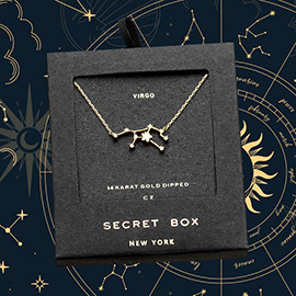 SECRET BOX_14K Gold Dipped CZ Virgo Zodiac Sign Pendant Necklace