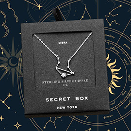 SECRET BOX_Sterling Silver Dipped CZ Libra Zodiac Sign Pendant Necklace