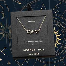 SECRET BOX_14K Gold Dipped CZ Scorpio Zodiac Sign Pendant Necklace
