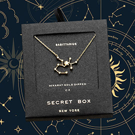 SECRET BOX_14K Gold Dipped CZ Sagittarius Zodiac Sign Pendant Necklace