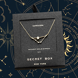 SECRET BOX_14K Gold Dipped CZ Capricorn Zodiac Sign Pendant Necklace