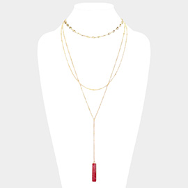 Layered Semi Precious Bar Y Necklace