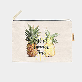 It's Summer Time Message Pineapple Printed Cotton Canvas Eco Pouch Bag