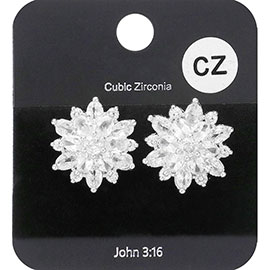 Cubic Zirconia Floral Stud Evening Earrings