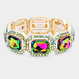Rectangle Crystal Rhinestone Pave Stretch Evening Bracelet