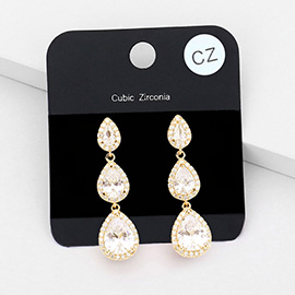 CZ Triple Teardrop Stone Link Drop Evening Earrings