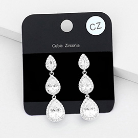 CZ Triple Teardrop Stone Link Drop Evening Earrings