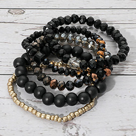 5PCS - Multi Strand Wood Beaded Stretch Bracelets