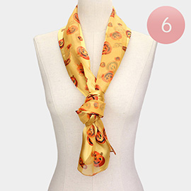 6PCS - Silk Feel Striped Halloween Pumpkin Print Scarf