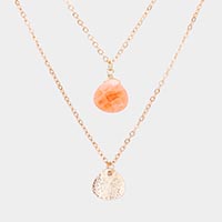 Stone Pendant Metal Layered Necklace 