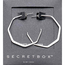 Secret Box _ White Gold Dipped Metal Angled Hoop Earrings