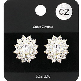 Cubic Zirconia Floral Crystal Stud Evening Earrings