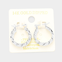 14K Gold Dipped Twisted Metal Hoop Pin Catch Earrings