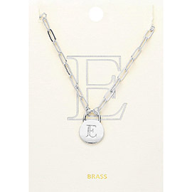-E- Brass Metal Initial Monogram Lock Pendant Necklace