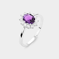 Rhodium Plated Oval CZ Accented Ring