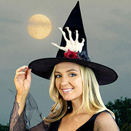 Skull Hand Flower Halloween Witch Hat