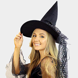 Classic Tall Sheer Ribbon Band Halloween Witch Hat