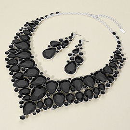 Teardrop Cluster Rhinestone Collar Necklace