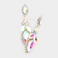 Marquise Round Stone Accented Dangle Evening Earrings