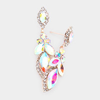 Marquise Round Stone Accented Dangle Evening Earrings