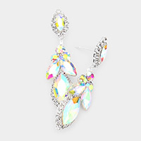 Marquise Round Stone Accented Dangle Evening Earrings