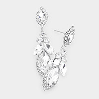 Marquise Round Stone Accented Dangle Evening Earrings