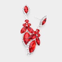 Marquise Round Stone Accented Dangle Evening Earrings