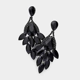 Teardrop Accented Marquise Stone Cluster Evening Earrings