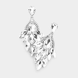 Teardrop Accented Marquise Stone Cluster Evening Earrings
