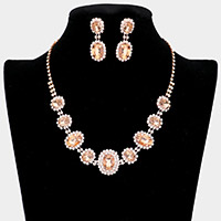 Oval Stone Accented Rhinestone Trimmed Necklace