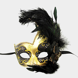 Feather Rhinestone Accent Venetian Masquerade Party Mask