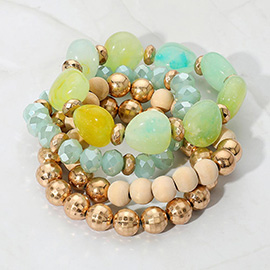 4PCS - Pebble Stone Accented Multi Layered Stretch Bracelets