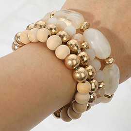 4PCS - Pebble Stone Accented Multi Layered Stretch Bracelets